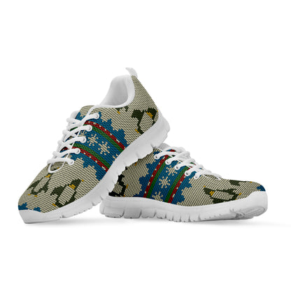 Xmas Penguin Pattern Print White Sneakers