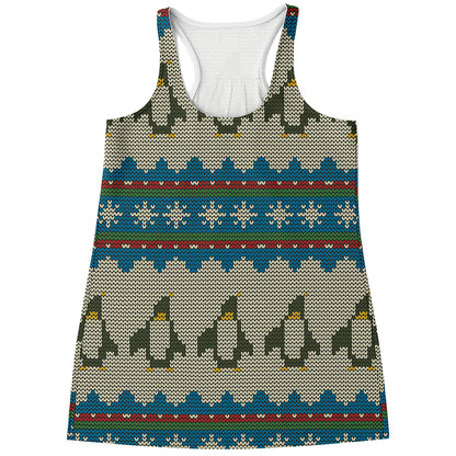 Xmas Penguin Pattern Print Women's Racerback Tank Top