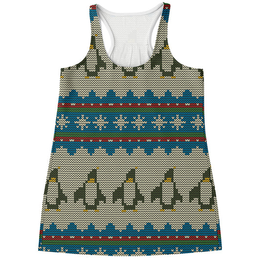 Xmas Penguin Pattern Print Women's Racerback Tank Top