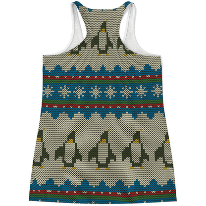Xmas Penguin Pattern Print Women's Racerback Tank Top