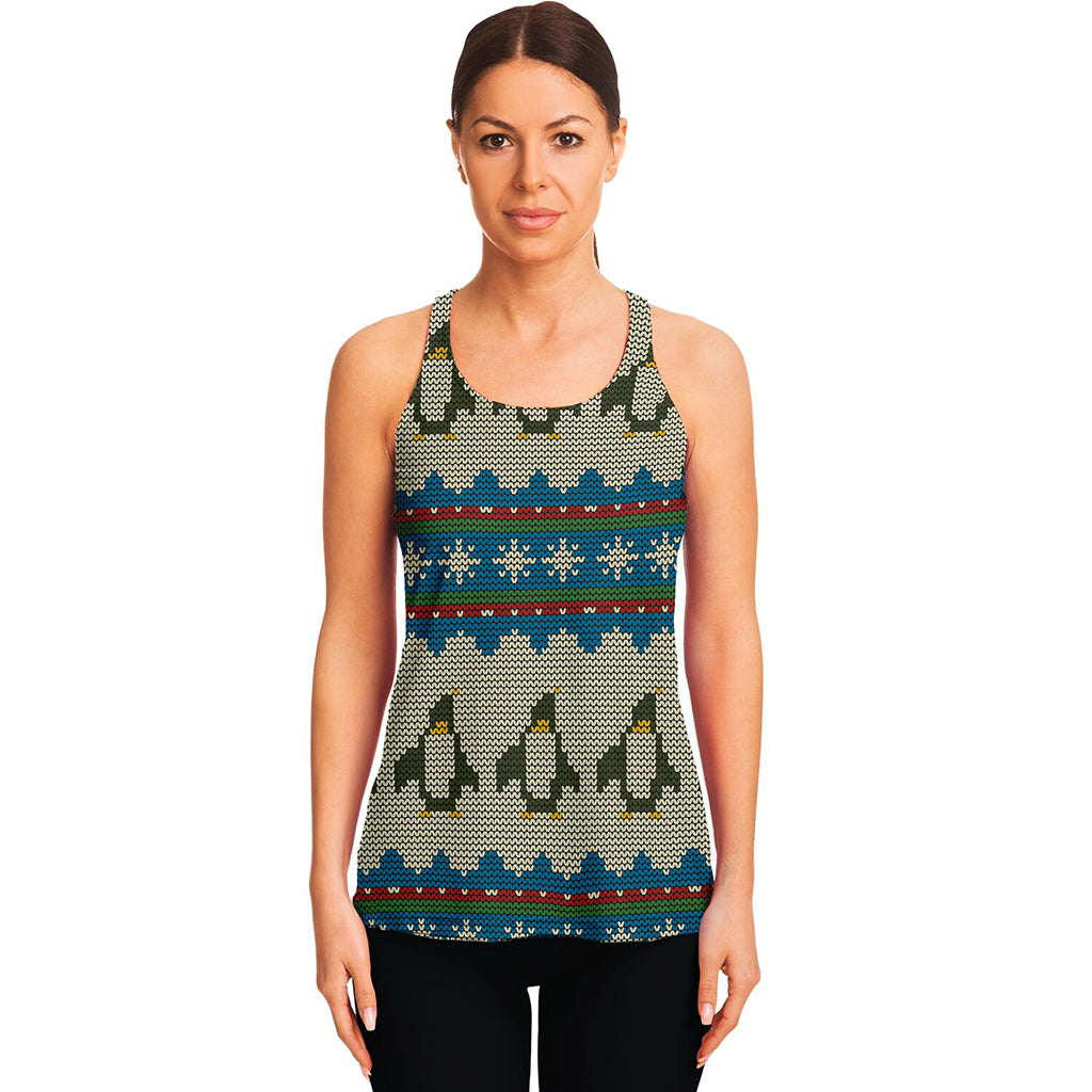 Xmas Penguin Pattern Print Women's Racerback Tank Top