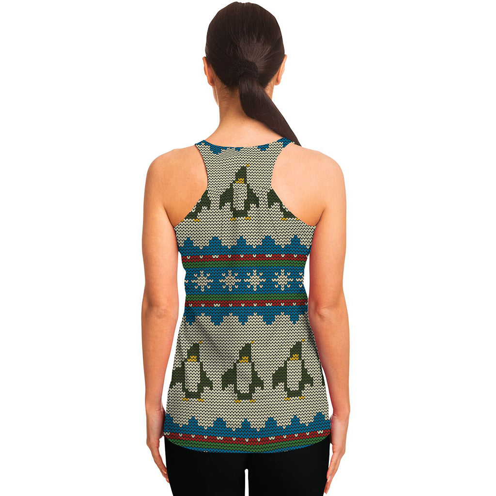 Xmas Penguin Pattern Print Women's Racerback Tank Top