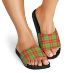 Xmas Plaid Pattern Print Black Slide Sandals