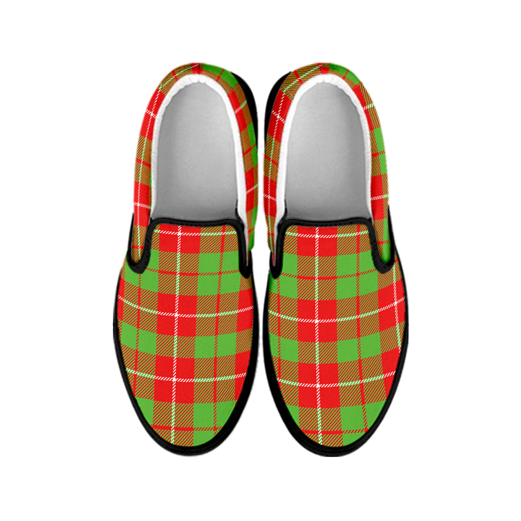 Xmas Plaid Pattern Print Black Slip On Shoes