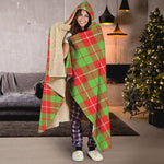 Xmas Plaid Pattern Print Hooded Blanket