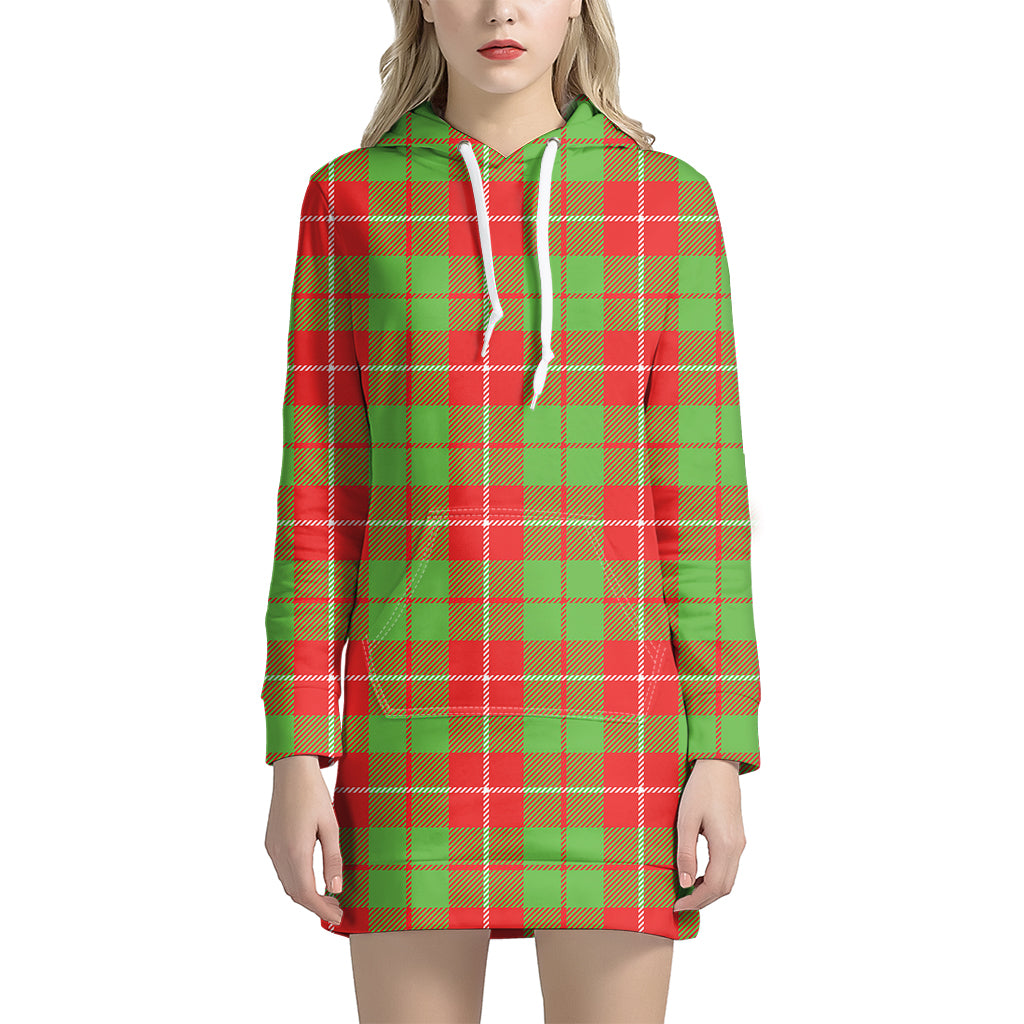 Xmas Plaid Pattern Print Hoodie Dress