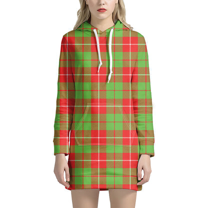 Xmas Plaid Pattern Print Hoodie Dress