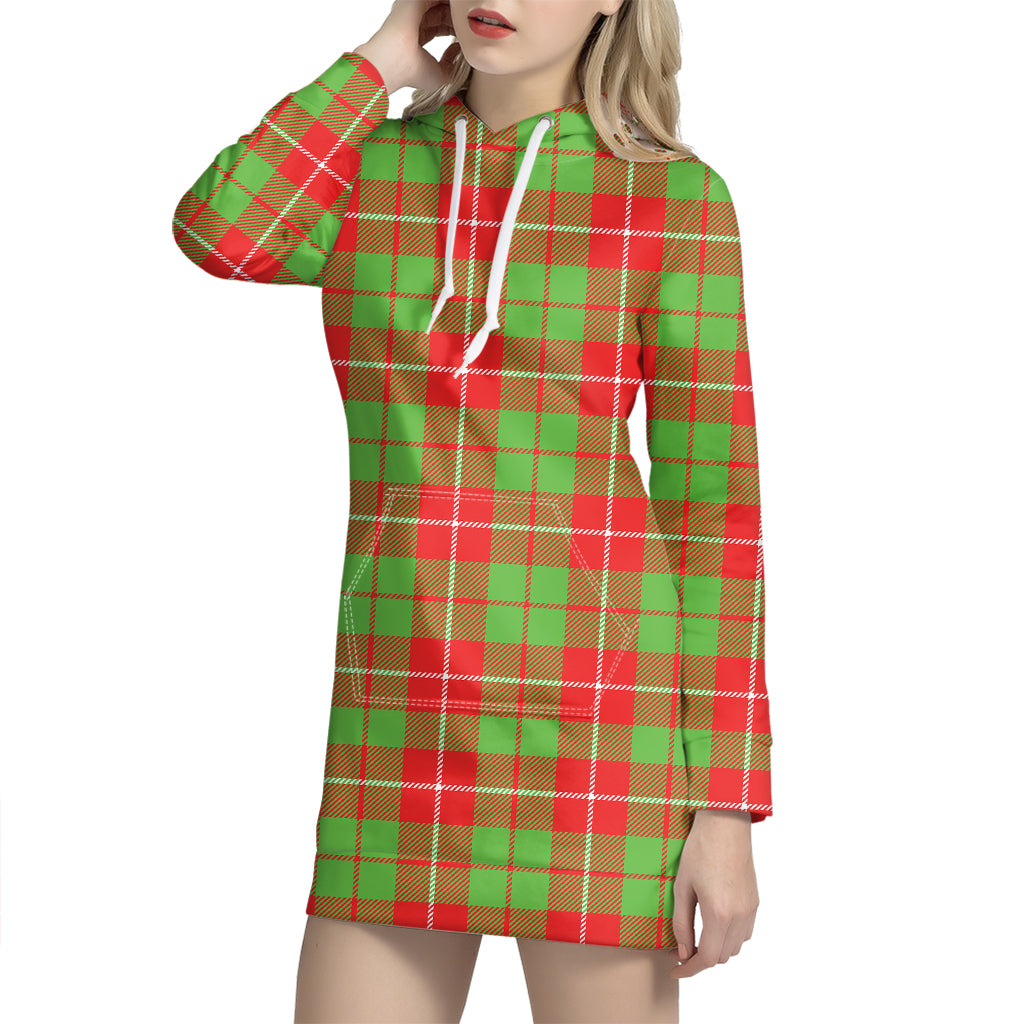 Xmas Plaid Pattern Print Hoodie Dress