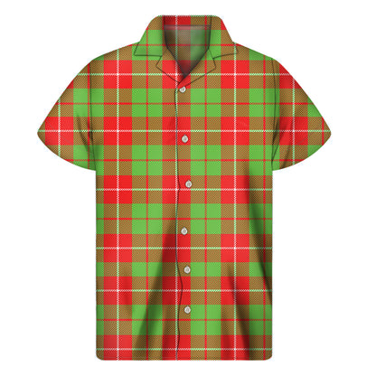 Xmas Plaid Pattern Print Men's Short Sleeve Shirt