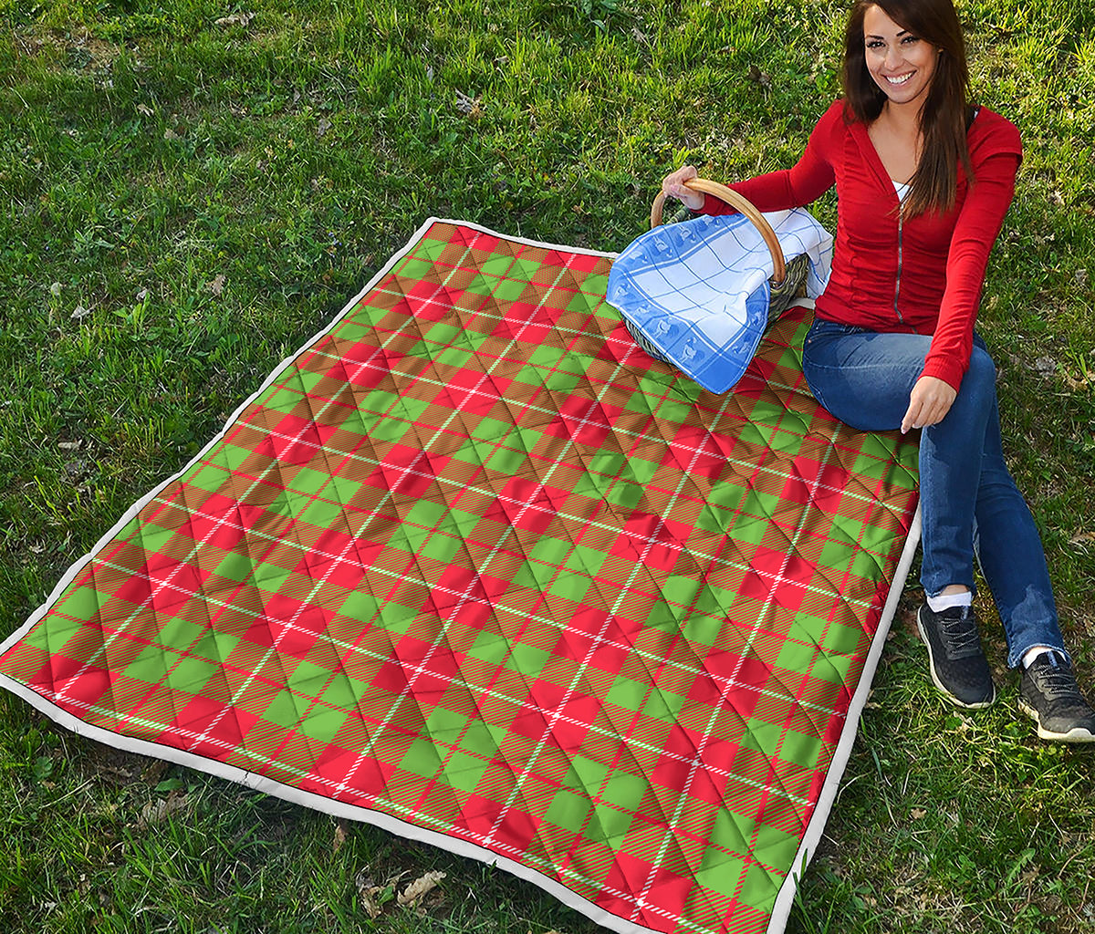 Xmas Plaid Pattern Print Quilt