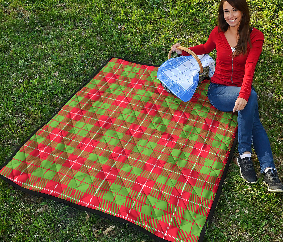 Xmas Plaid Pattern Print Quilt