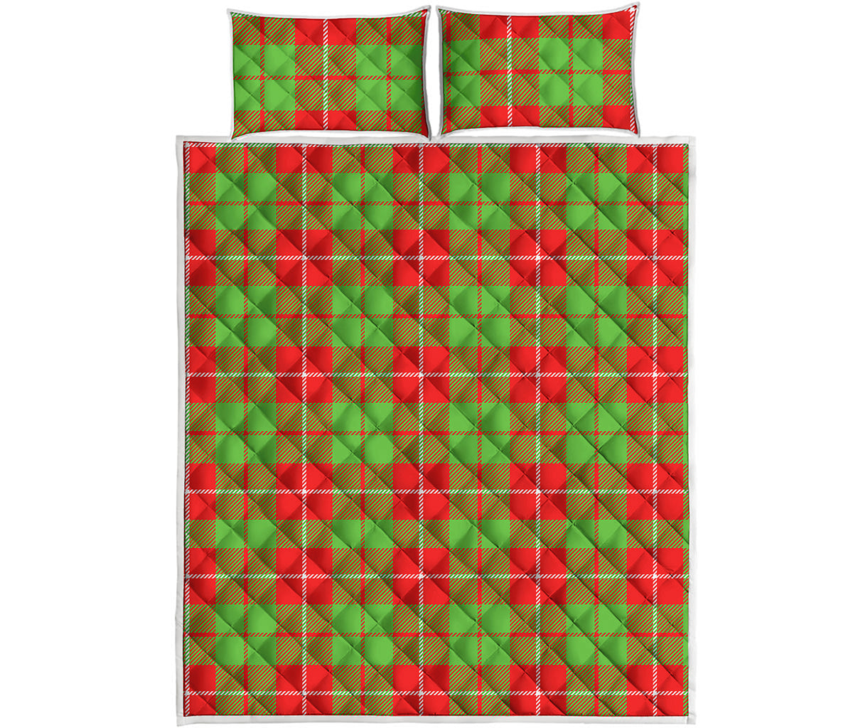 Xmas Plaid Pattern Print Quilt Bed Set