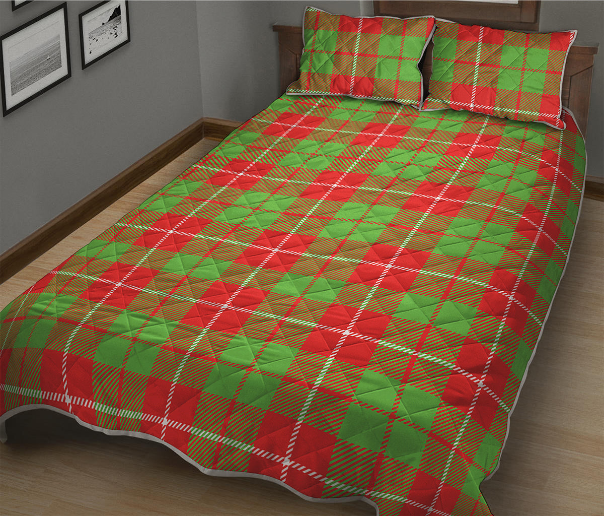 Xmas Plaid Pattern Print Quilt Bed Set