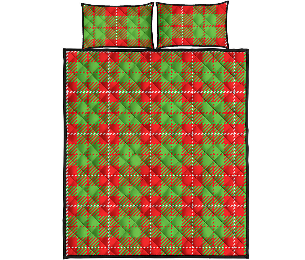 Xmas Plaid Pattern Print Quilt Bed Set