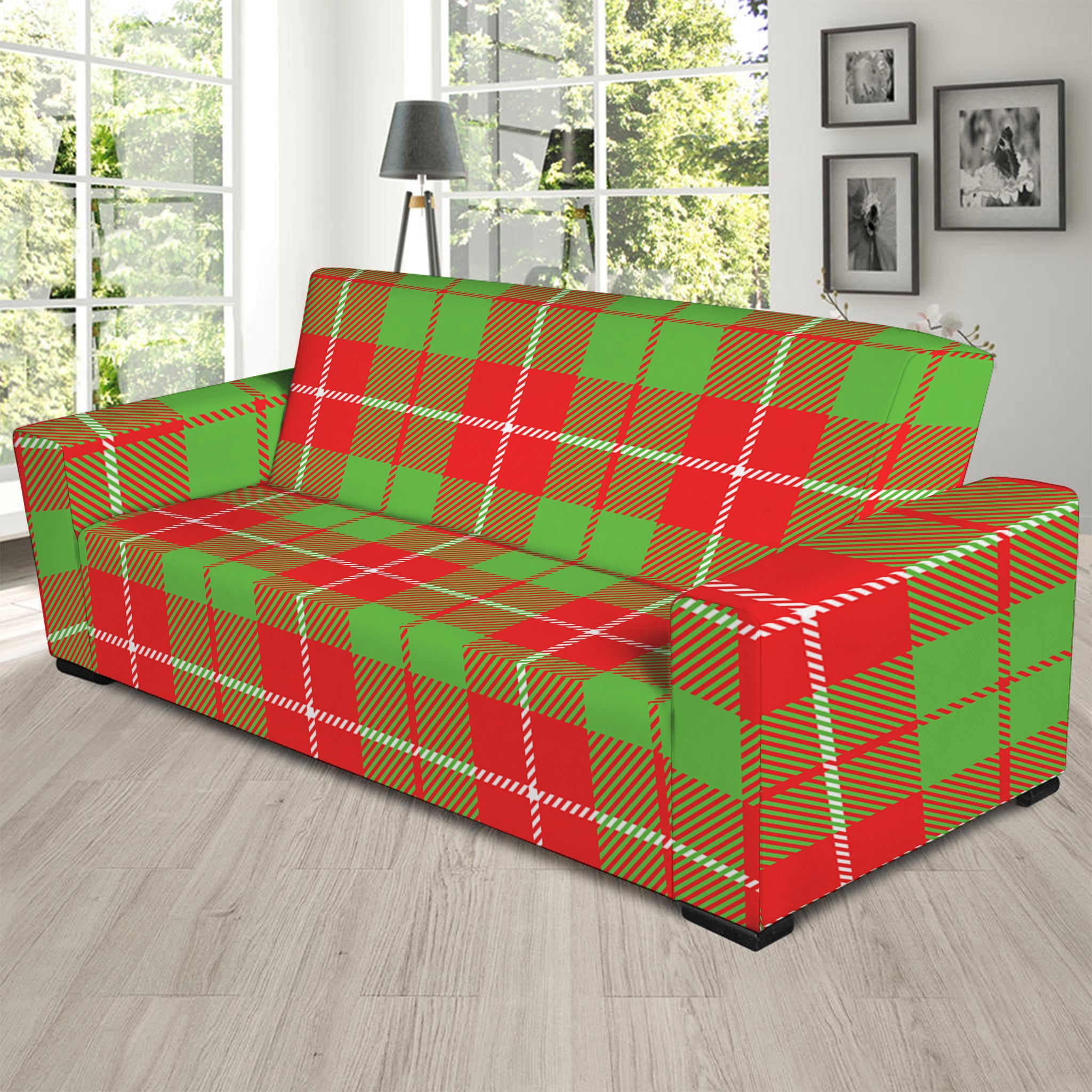 Xmas Plaid Pattern Print Sofa Slipcover