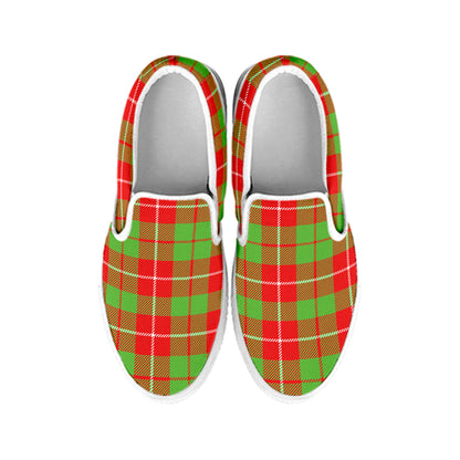 Xmas Plaid Pattern Print White Slip On Shoes