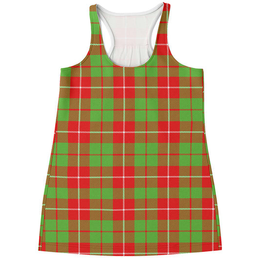 Xmas Plaid Pattern Print Women's Racerback Tank Top