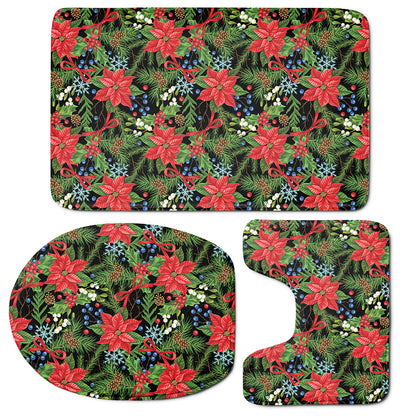 Xmas Poinsettia Pattern Print 3 Piece Bath Mat Set