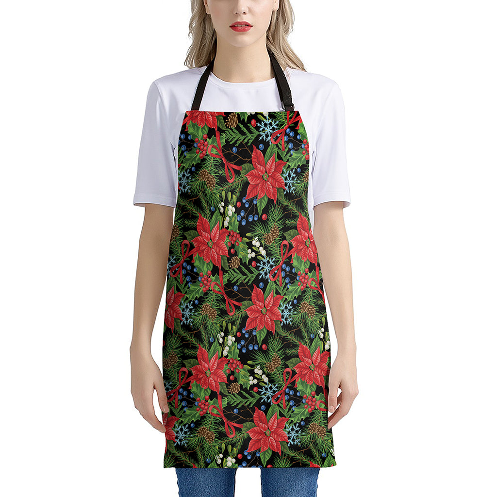 Xmas Poinsettia Pattern Print Apron