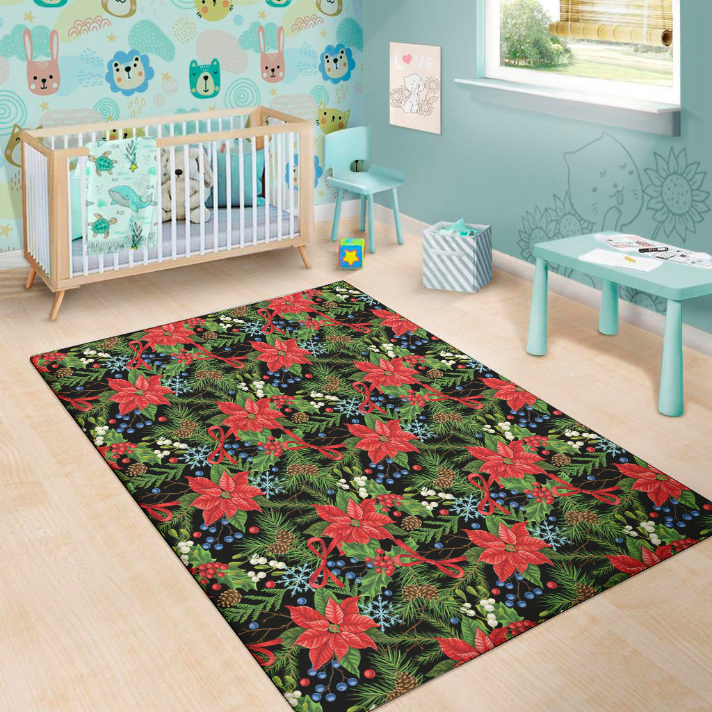 Xmas Poinsettia Pattern Print Area Rug