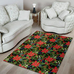 Xmas Poinsettia Pattern Print Area Rug