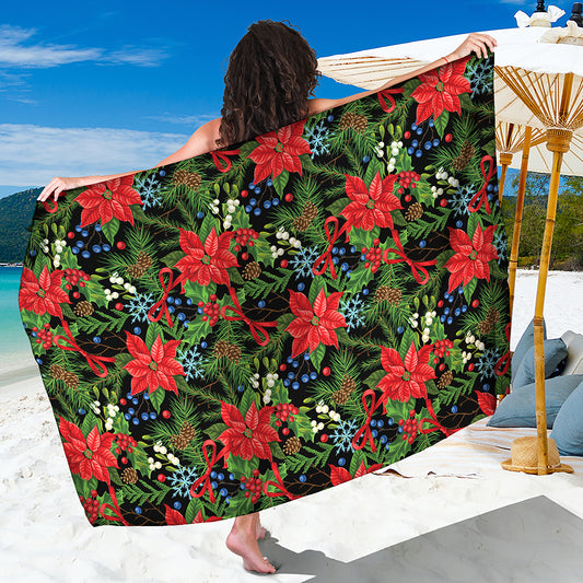 Xmas Poinsettia Pattern Print Beach Sarong Wrap