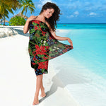 Xmas Poinsettia Pattern Print Beach Sarong Wrap