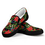 Xmas Poinsettia Pattern Print Black Slip On Shoes