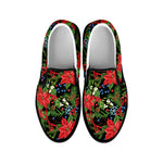 Xmas Poinsettia Pattern Print Black Slip On Shoes