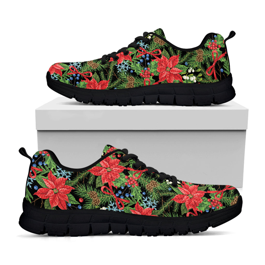 Xmas Poinsettia Pattern Print Black Sneakers