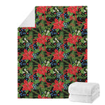 Xmas Poinsettia Pattern Print Blanket