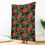 Xmas Poinsettia Pattern Print Blanket