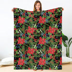Xmas Poinsettia Pattern Print Blanket