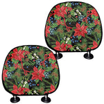 Xmas Poinsettia Pattern Print Car Headrest Covers