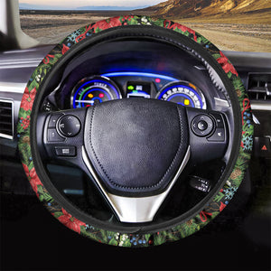 Xmas Poinsettia Pattern Print Car Steering Wheel Cover