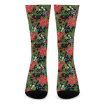 Xmas Poinsettia Pattern Print Crew Socks