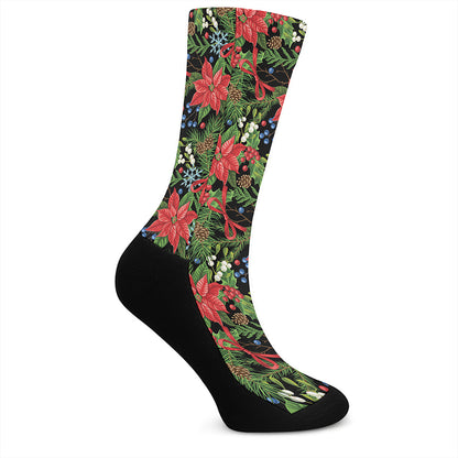 Xmas Poinsettia Pattern Print Crew Socks