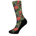 Xmas Poinsettia Pattern Print Crew Socks