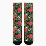 Xmas Poinsettia Pattern Print Crew Socks