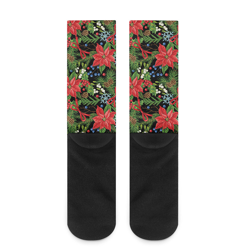Xmas Poinsettia Pattern Print Crew Socks
