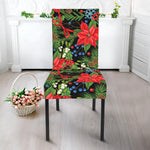 Xmas Poinsettia Pattern Print Dining Chair Slipcover