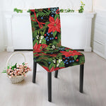 Xmas Poinsettia Pattern Print Dining Chair Slipcover