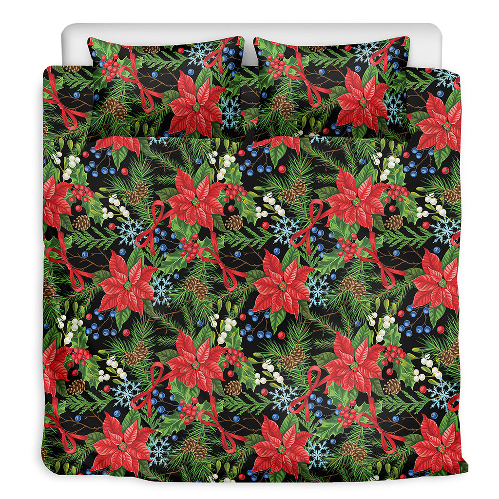 Xmas Poinsettia Pattern Print Duvet Cover Bedding Set