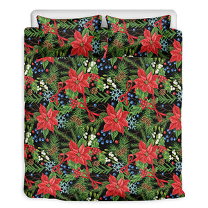 Xmas Poinsettia Pattern Print Duvet Cover Bedding Set