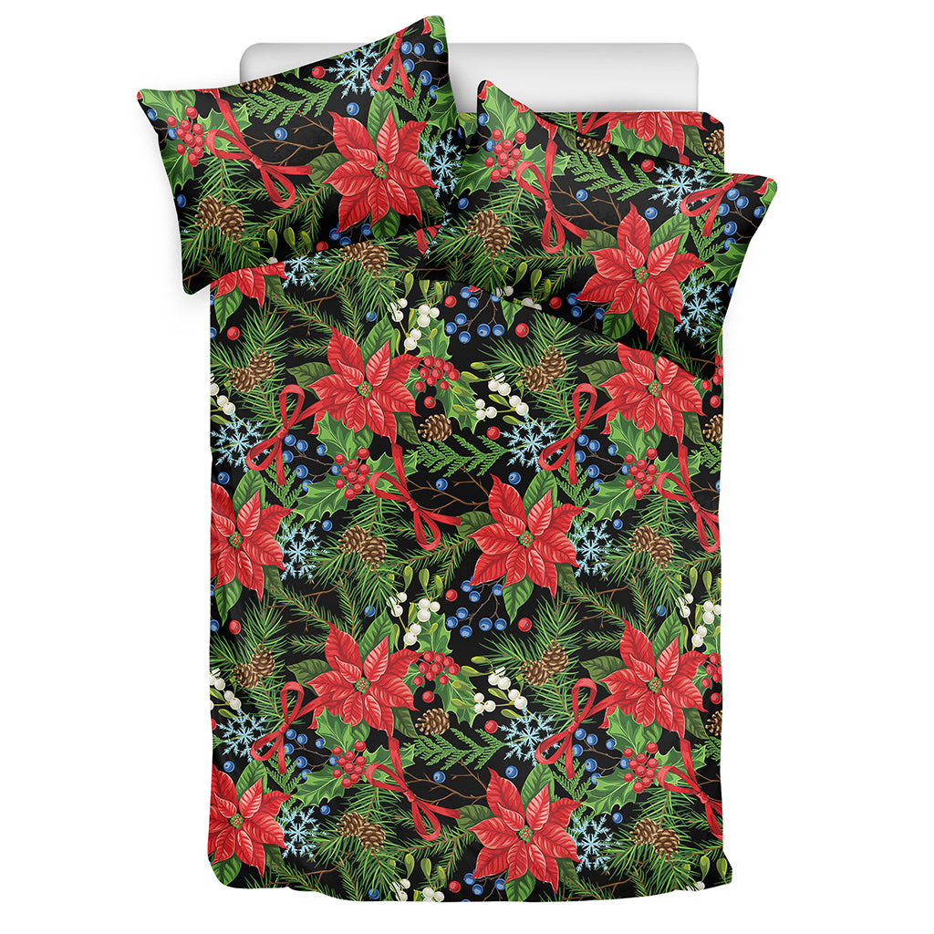 Xmas Poinsettia Pattern Print Duvet Cover Bedding Set