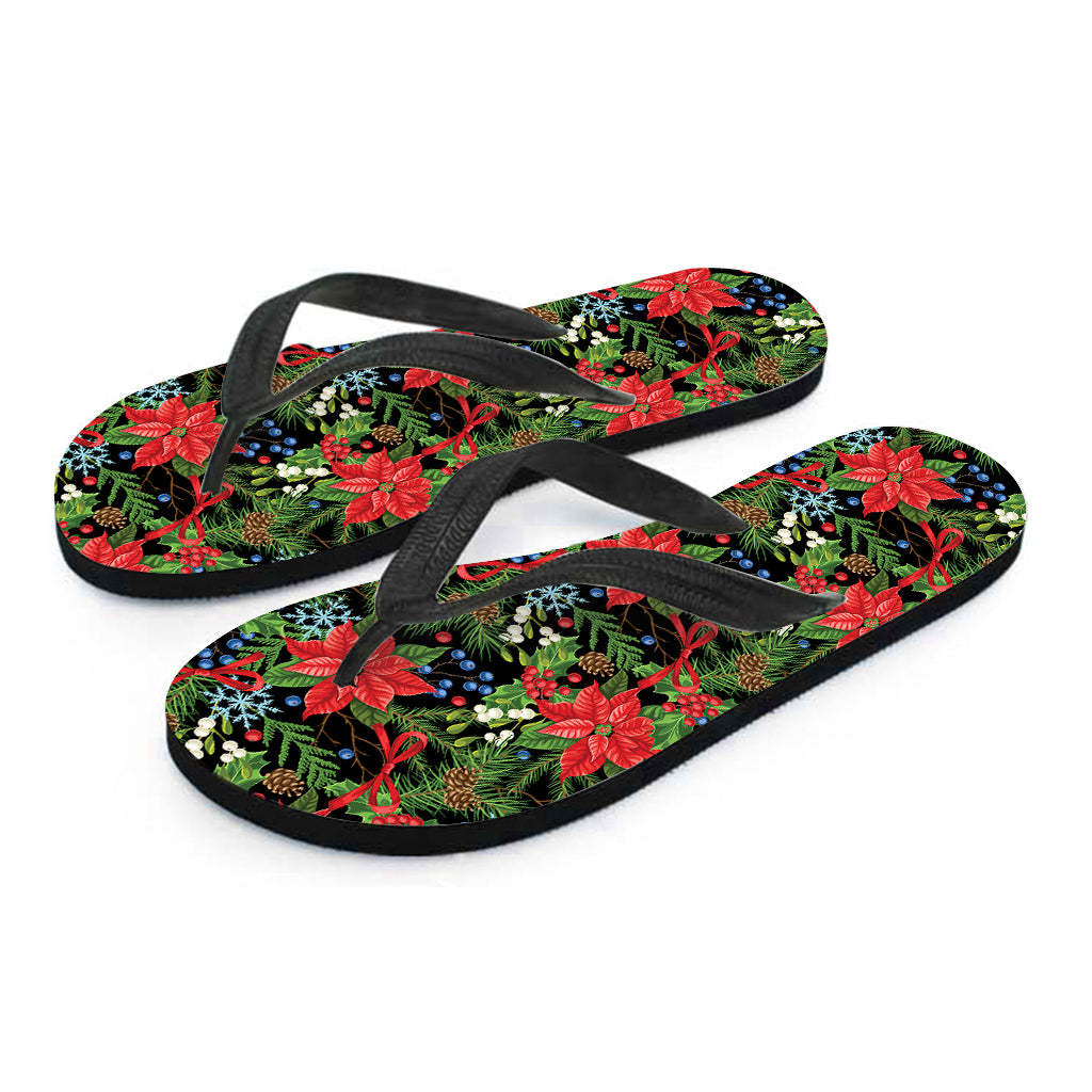 Xmas Poinsettia Pattern Print Flip Flops