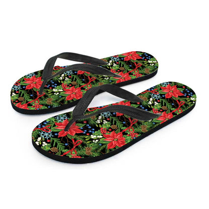 Xmas Poinsettia Pattern Print Flip Flops