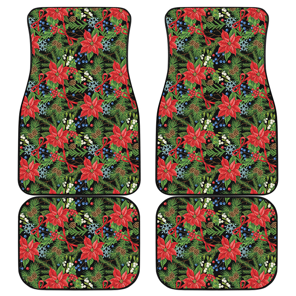 Xmas Poinsettia Pattern Print Front and Back Car Floor Mats