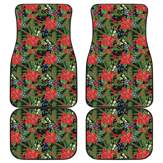 Xmas Poinsettia Pattern Print Front and Back Car Floor Mats