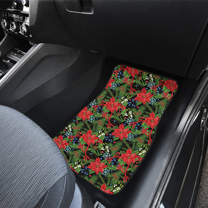 Xmas Poinsettia Pattern Print Front and Back Car Floor Mats
